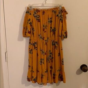 Yellow floral off the shoulder dress